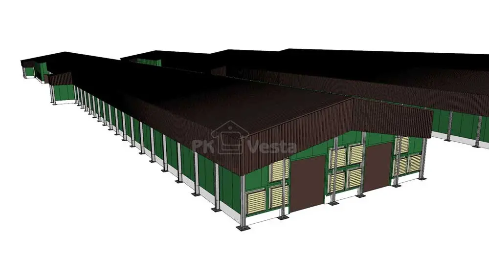 ПК Веста объявляет о заказе стальных конструкций для птицеводческого комплекса из 4 зданий 15Ш х 115Д х 3В из ЛСТК в Тульской области, Россия