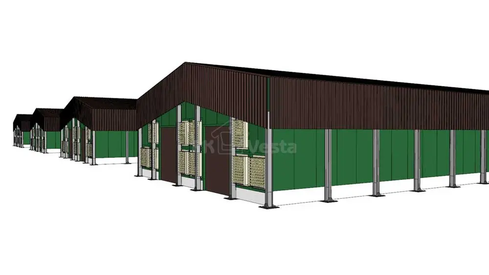 ПК Веста объявляет о заказе стальных конструкций для птицеводческого комплекса из 4 зданий 15Ш х 115Д х 3В из ЛСТК в Тульской области, Россия