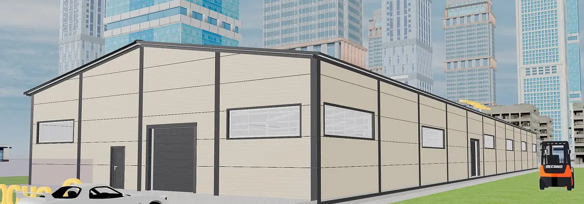 201. Быстровозводимый склад 20Ш х 74Д х 4.3В из ЛСТК для хранения продовольствия в г. Луганск, Россия 